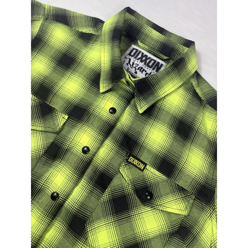 Dixxon Long Sleeve Flannel Button- Up The Lizard Womens Medium Green Black Plaid